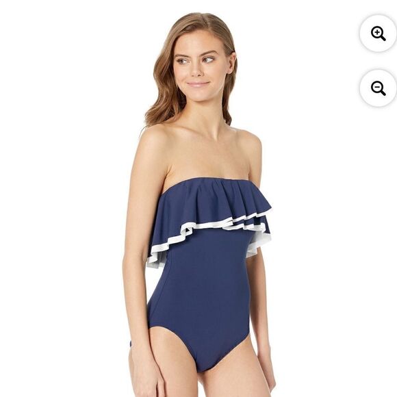 Contours Coco Reef Agate Ruffle Bandeau Bra Sized 1 Piece Swimsuit 12/36C blue - Picture 5 of 10